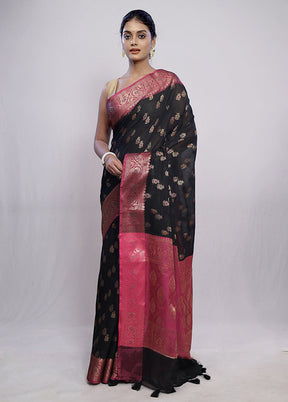 Black Dupion Silk Saree With Blouse Piece - Indian Silk House Agencies