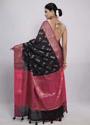 Black Dupion Silk Saree With Blouse Piece - Indian Silk House Agencies