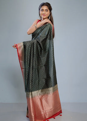 Green Dupion Silk Saree With Blouse Piece - Indian Silk House Agencies