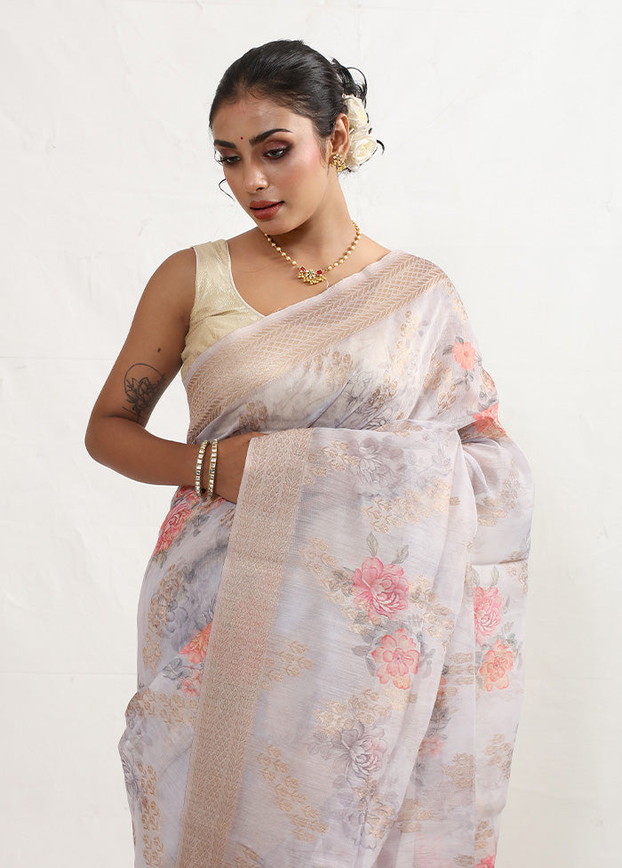 Grey Organza Saree With Blouse Piece - Indian Silk House Agencies