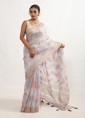 Grey Organza Saree With Blouse Piece - Indian Silk House Agencies