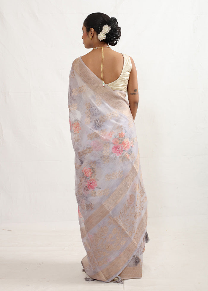 Grey Organza Saree With Blouse Piece - Indian Silk House Agencies