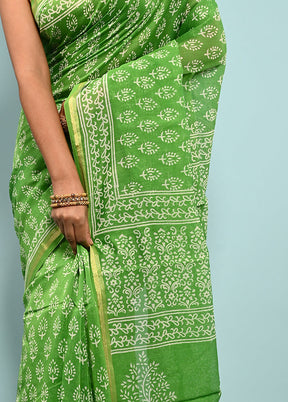 Green Chanderi Cotton Saree With Blouse Piece - Indian Silk House Agencies