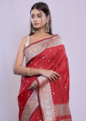 Red Katan Silk Saree With Blouse Piece - Indian Silk House Agencies