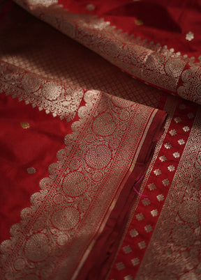 Red Katan Silk Saree With Blouse Piece - Indian Silk House Agencies