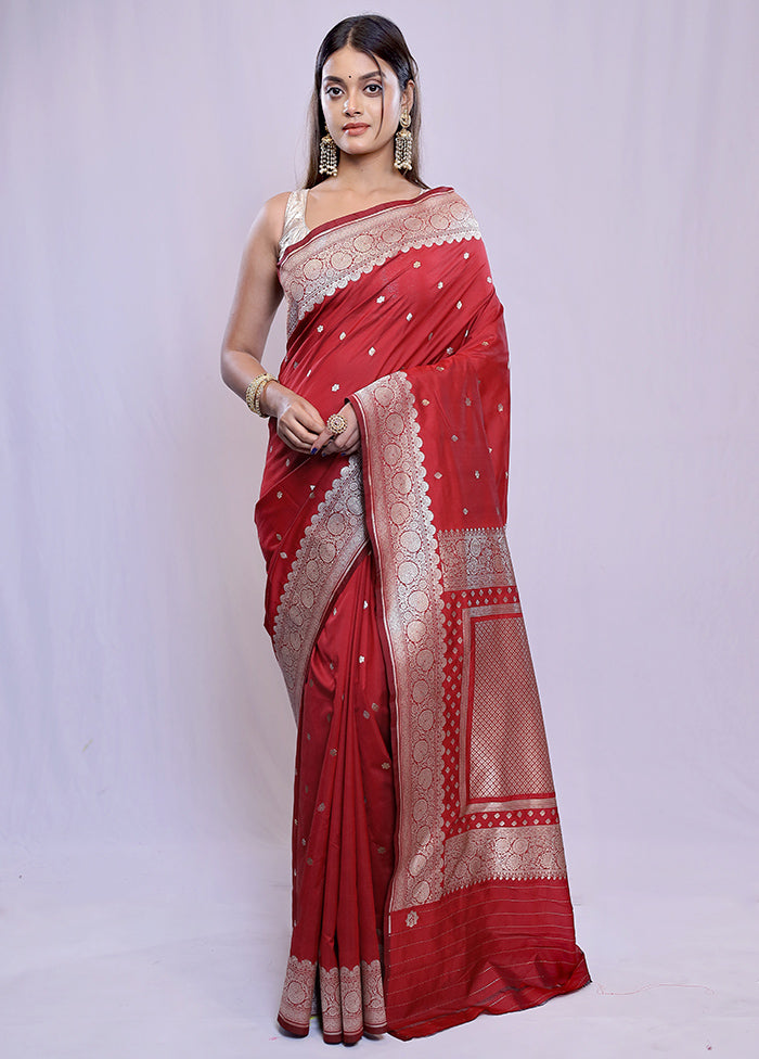 Red Katan Silk Saree With Blouse Piece - Indian Silk House Agencies