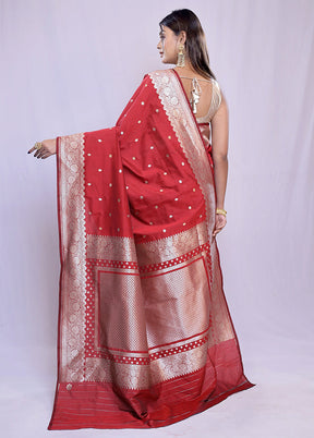 Red Katan Silk Saree With Blouse Piece - Indian Silk House Agencies