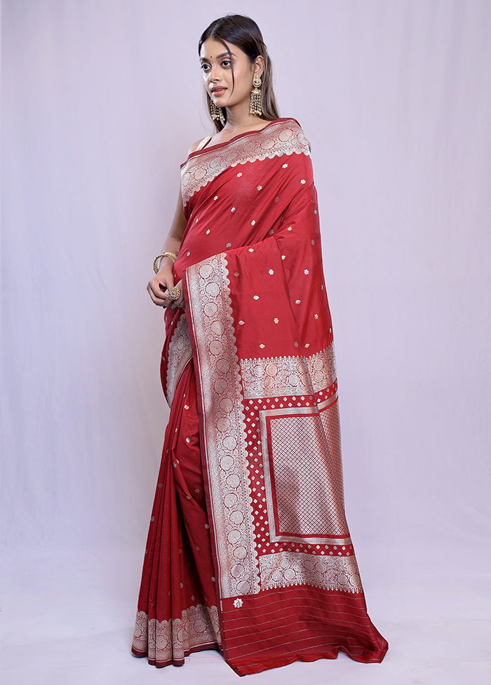 Red Katan Silk Saree With Blouse Piece - Indian Silk House Agencies