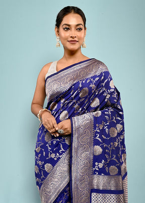 Blue Semi Katan Silk Saree With Blouse Piece - Indian Silk House Agencies