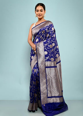 Blue Semi Katan Silk Saree With Blouse Piece - Indian Silk House Agencies