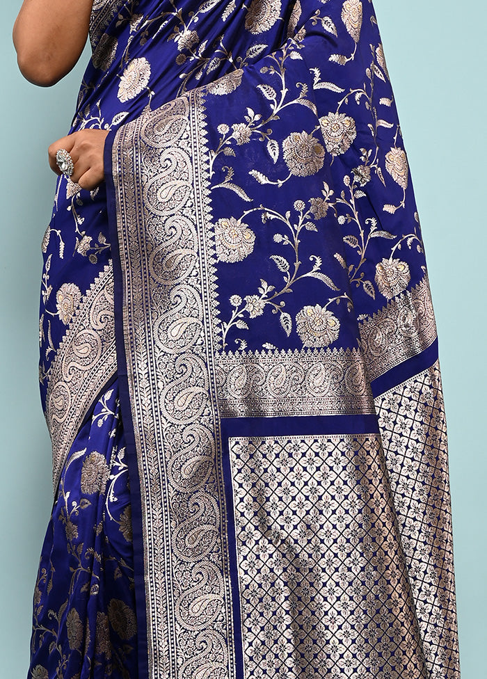 Blue Semi Katan Silk Saree With Blouse Piece - Indian Silk House Agencies