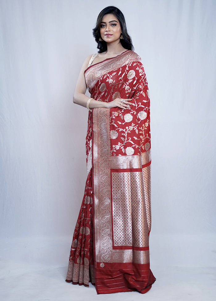 Red Katan Silk Saree With Blouse Piece - Indian Silk House Agencies