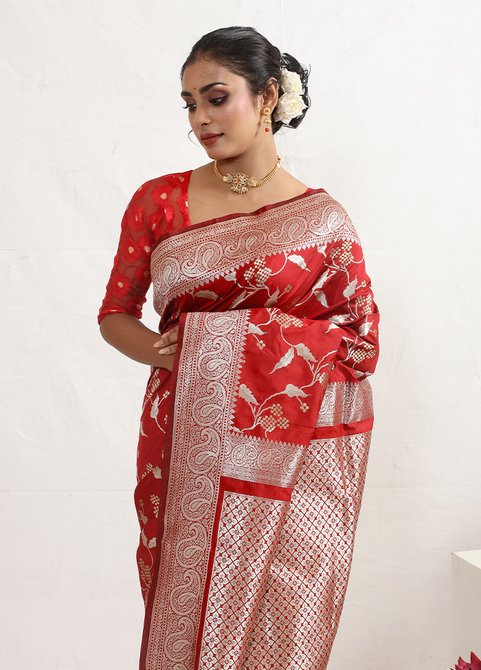 Red Semi Katan Silk Saree With Blouse Piece - Indian Silk House Agencies