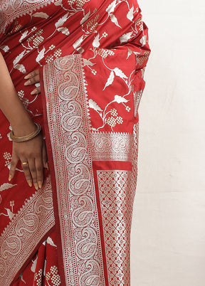 Red Semi Katan Silk Saree With Blouse Piece - Indian Silk House Agencies