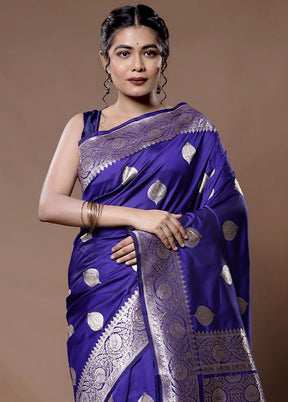 Blue Katan Silk Saree With Blouse Piece - Indian Silk House Agencies