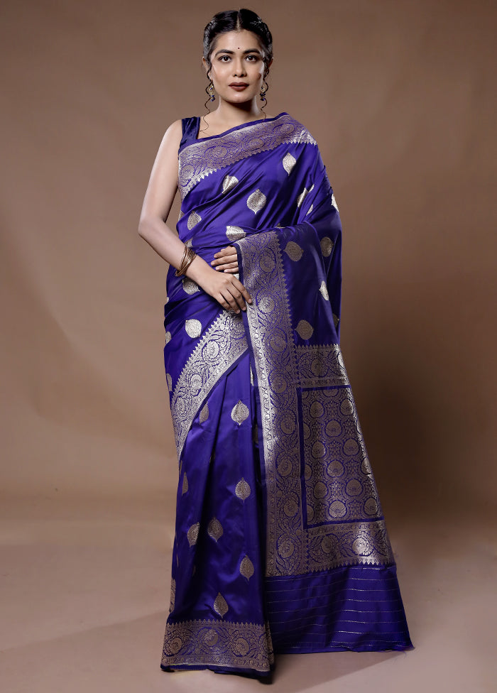 Blue Katan Silk Saree With Blouse Piece - Indian Silk House Agencies