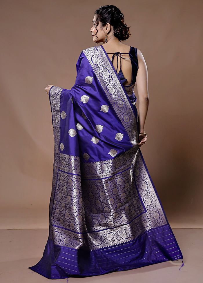 Blue Katan Silk Saree With Blouse Piece - Indian Silk House Agencies