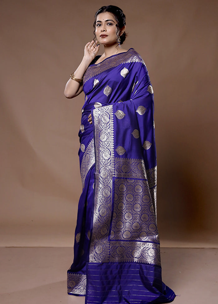 Blue Katan Silk Saree With Blouse Piece - Indian Silk House Agencies