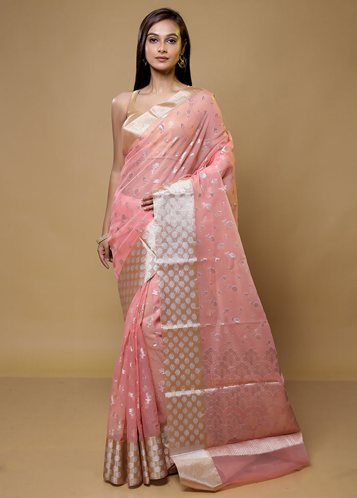 Peach Organza Saree With Blouse Piece