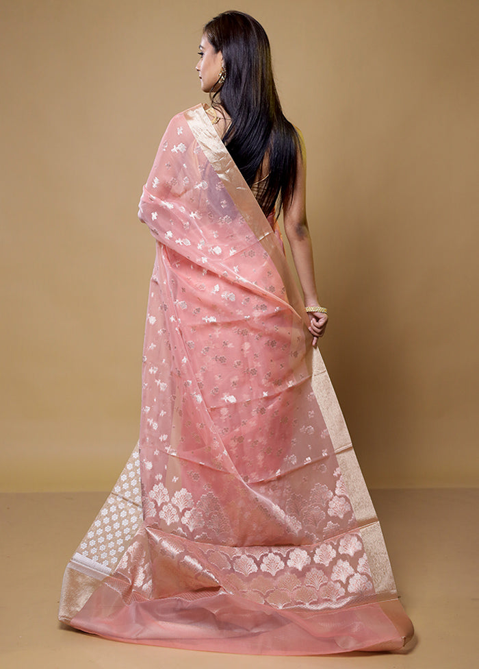 Peach Organza Saree With Blouse Piece