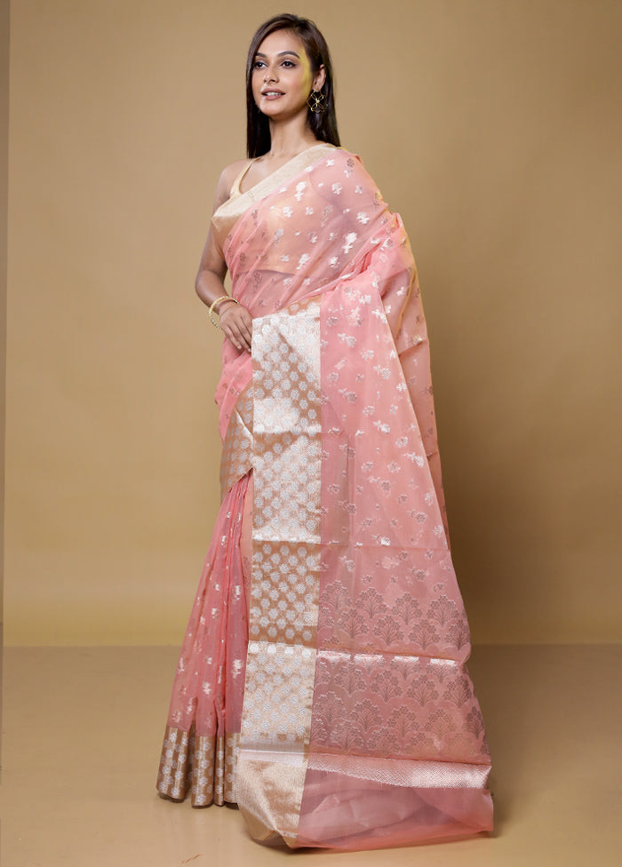 Peach Organza Saree With Blouse Piece