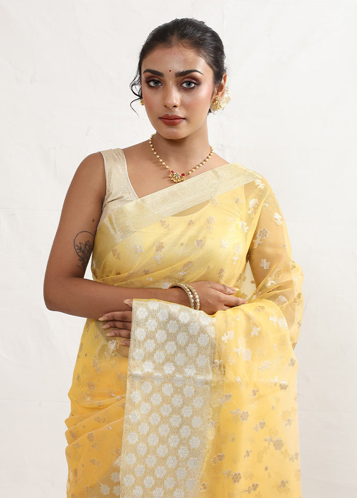 Yellow Organza Saree With Blouse Piece - Indian Silk House Agencies