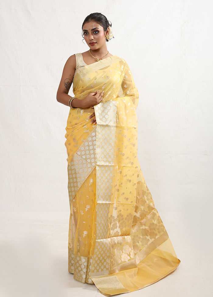 Yellow Organza Saree With Blouse Piece - Indian Silk House Agencies