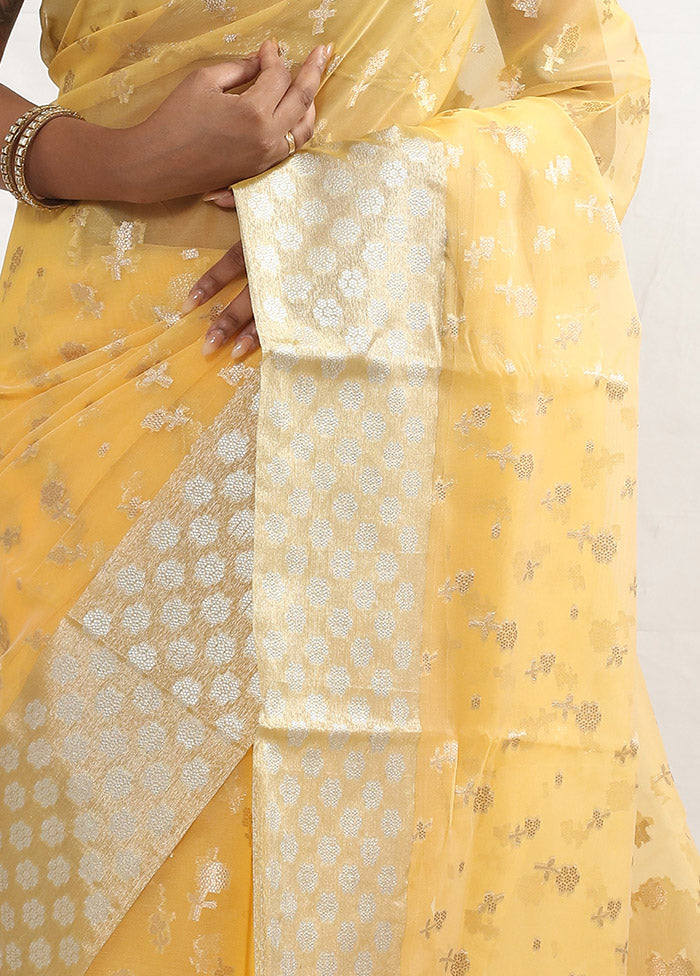 Yellow Organza Saree With Blouse Piece - Indian Silk House Agencies