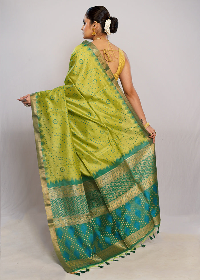 Green Dupion Silk Saree With Blouse Piece - Indian Silk House Agencies