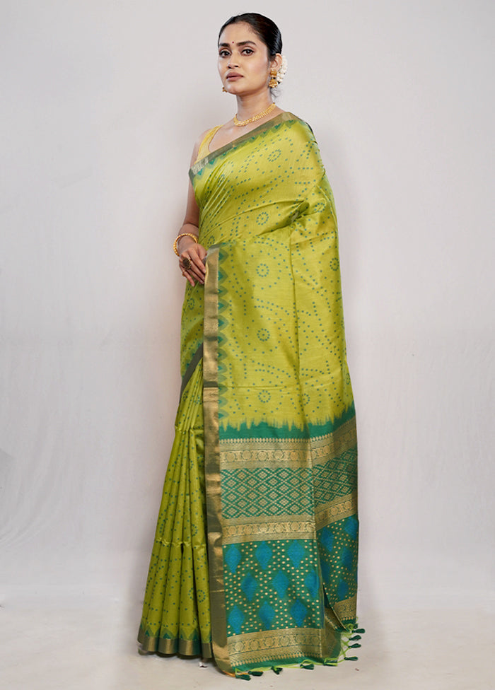 Green Dupion Silk Saree With Blouse Piece - Indian Silk House Agencies