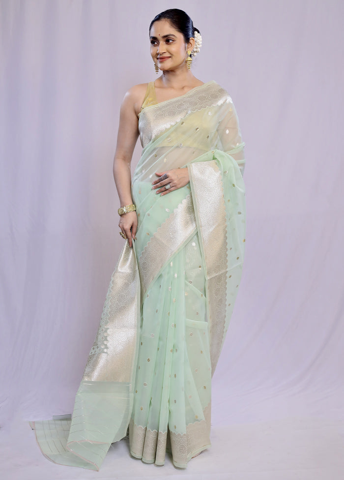 Green Organza Saree With Blouse Piece - Indian Silk House Agencies