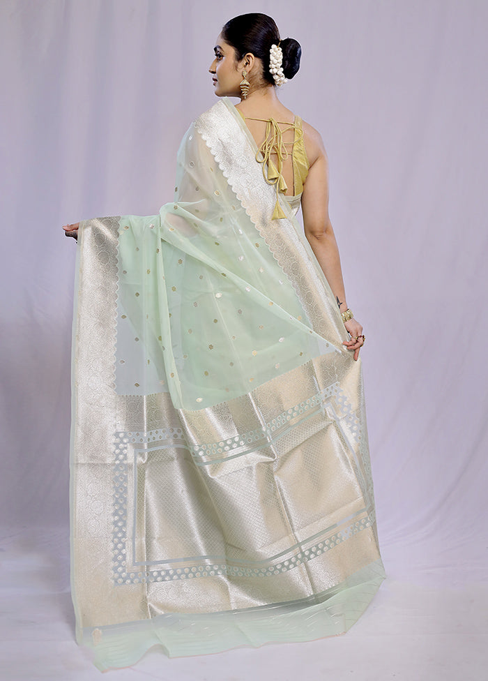 Green Organza Saree With Blouse Piece - Indian Silk House Agencies