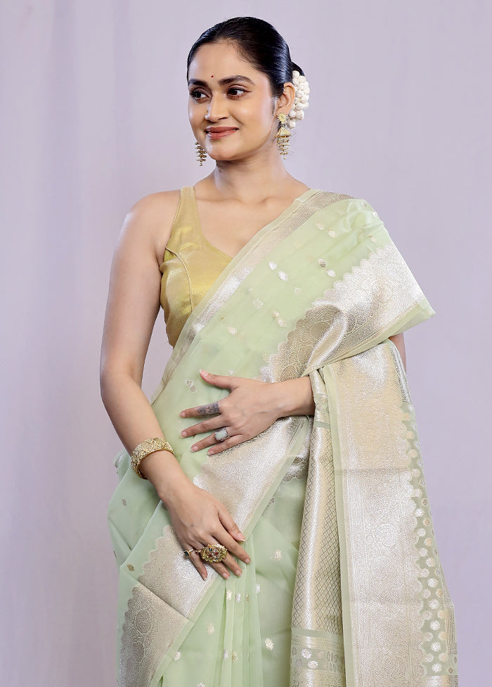 Green Organza Saree With Blouse Piece - Indian Silk House Agencies