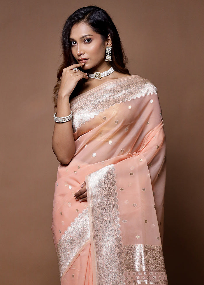 Peach Organza Saree With Blouse Piece