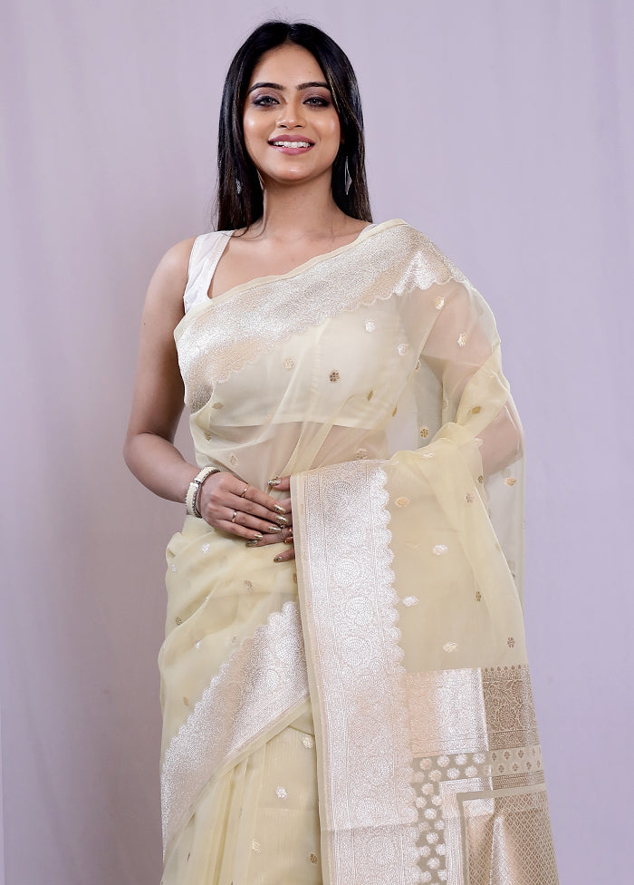 Cream Organza Saree With Blouse Piece - Indian Silk House Agencies