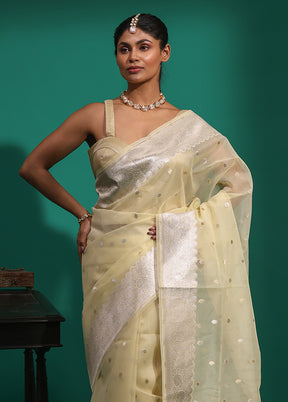 Cream Organza Saree With Blouse Piece