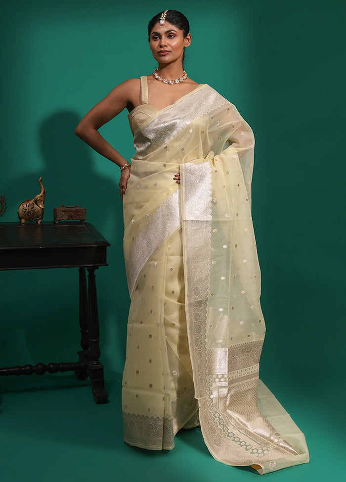 Cream Organza Saree With Blouse Piece