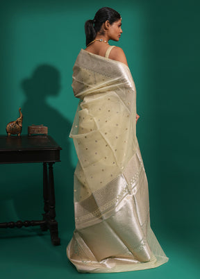 Cream Organza Saree With Blouse Piece
