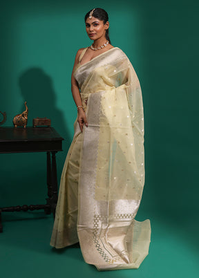 Cream Organza Saree With Blouse Piece