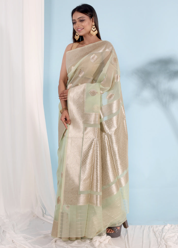 Green Organza Saree With Blouse Piece - Indian Silk House Agencies