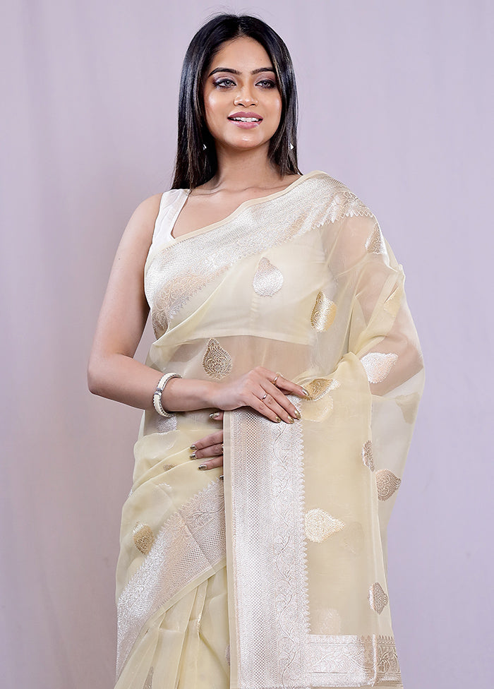 Cream Organza Saree With Blouse Piece - Indian Silk House Agencies