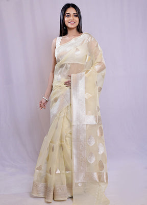 Cream Organza Saree With Blouse Piece - Indian Silk House Agencies