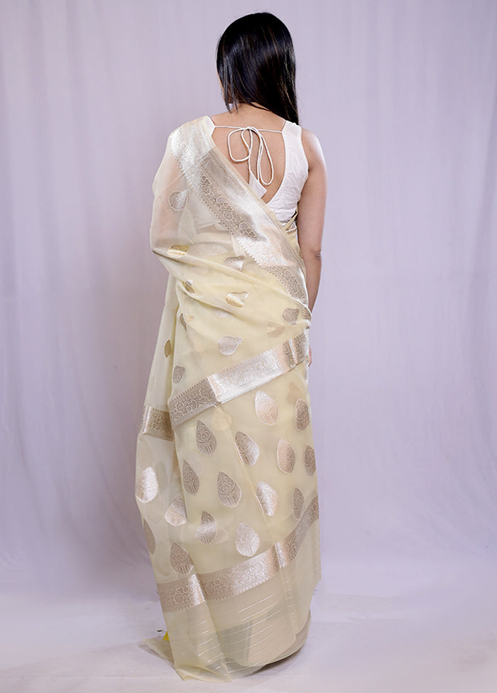 Cream Organza Saree With Blouse Piece - Indian Silk House Agencies