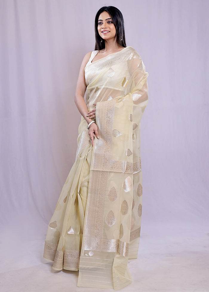 Cream Organza Saree With Blouse Piece - Indian Silk House Agencies