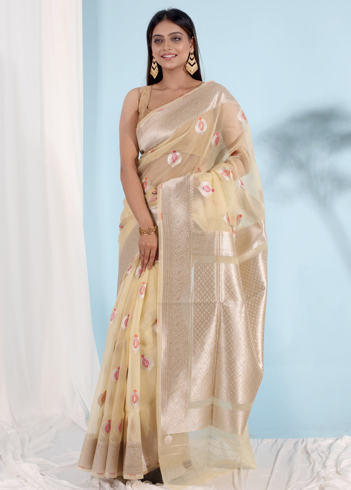 Cream Organza Saree With Blouse Piece - Indian Silk House Agencies