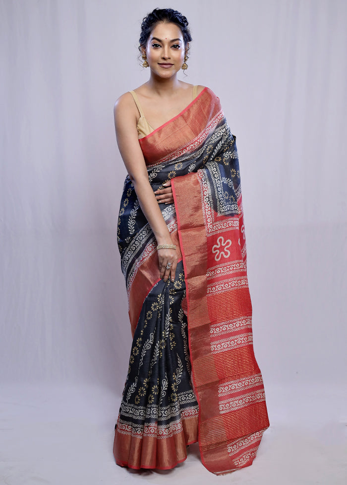 Grey Tussar Silk Saree With Blouse Piece - Indian Silk House Agencies