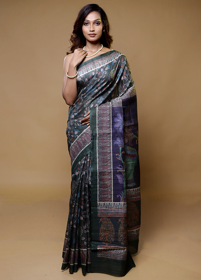 Green Tussar Silk Saree With Blouse Piece