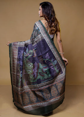 Green Tussar Silk Saree With Blouse Piece