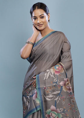 Grey Tussar Silk Saree With Blouse Piece - Indian Silk House Agencies