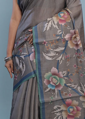 Grey Tussar Silk Saree With Blouse Piece - Indian Silk House Agencies